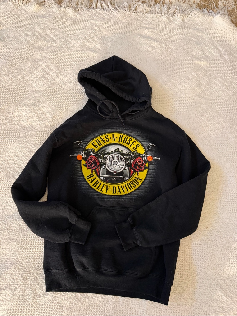 Harley-Davidson Black Crewneck Hoodie with Yellow & Red Graphic